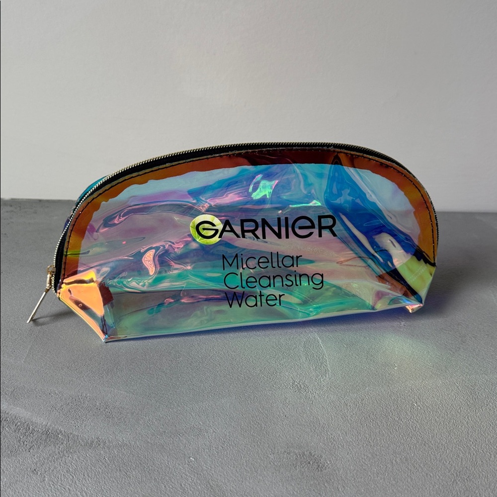 NWOT GARNIER MICELLAR CLEANSING WATER COSMETIC POUCH MAKEUP TOILETRY IRIDESCENT